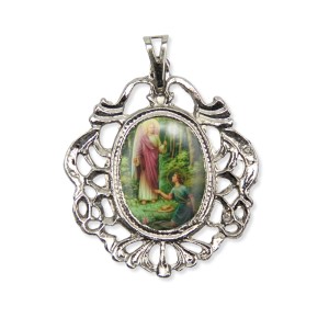 MD129806 - Medalha São Rafael Arcanjo Camafeu Níquel - 5x4,2cm