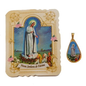 CM14005 - Cartão N. Sra. de Fátima c/ Medalha - 7,5x6cm