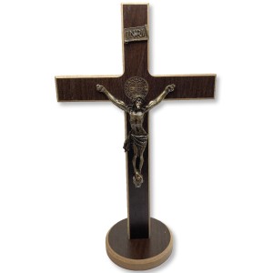 CU760111 - Crucifixo de Mesa São Bento Madeira - 34,5x20cm