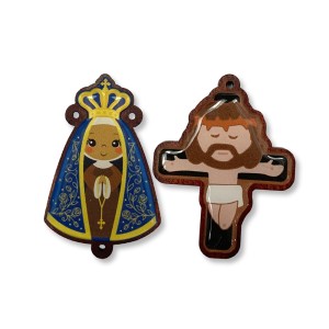 KT720901 - Kit Cruz e Entremeio N. Sra. Aparecida Madeira Resinada
