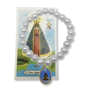 PU410415 - Pulseira N. Sra. Aparecida Pérola Branca - 11x2cm