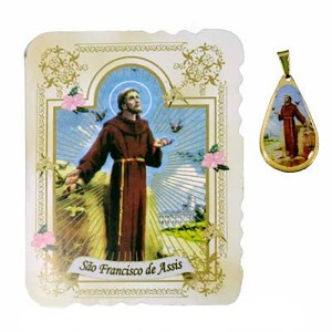 CM141410 - Cartão São Francisco de Assis c/ Medalha - 7,5x6cm