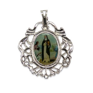 MD129090 - Medalha Santa Edwiges Camafeu Níquel - 5x4,2cm