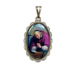 MD128481 - Medalha Santo Afonso Maria de Ligório Rendada Níquel - 4,1x2,6cm