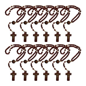 TE930005P12 - Terço São Bento Madeira Vermelha c/ 12un. - 23cm