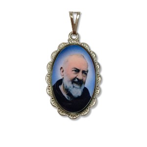 MD128483 - Medalha São Padre Pio de Pietrelcina Rendada Níquel - 4,1x2,6cm