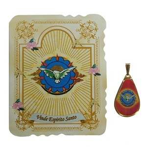 CM41801 - Cartão Divino Espírito Santo c/ Medalha - 7,5x6cm