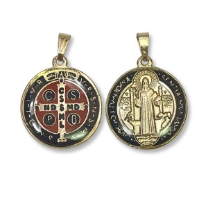 MD1420100 - Medalha São Bento Resinada Redonda Dourada - 3x2,5cm