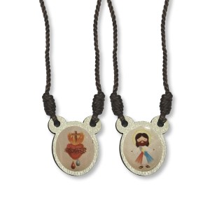 ES720332 - Escapulário Jesus Misericordioso e Sagrado Coração Infantil Madeira - 60x1,4cm