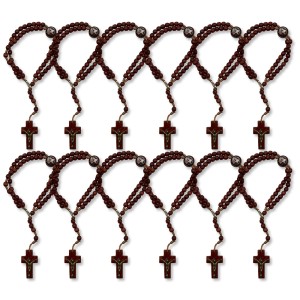 PU1541160P12 - Pulseira Terço Santa Rita de Cássia Madeira - 22x1,8cm