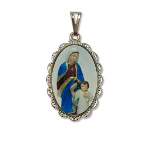 MD128097 - Medalha Maria Passa Na Frente Rendada Níquel - 4,1x2,6cm