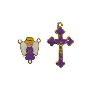 KT720202 - Kit Cruz e Entremeio Anjinho Lilás Dourado