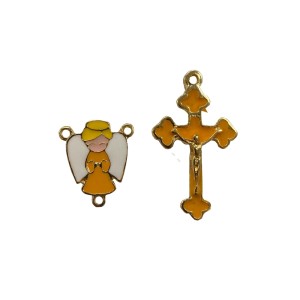 KT720205 - Kit Cruz e Entremeio Anjinho Laranja Dourado