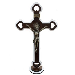 CU761248 - Crucifixo de Mesa São Bento Madeira – 34,5x20cm