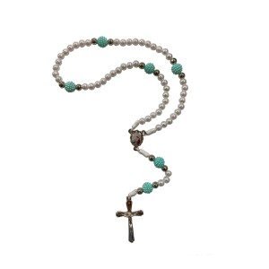 TE112062 - Terço Primeira Eucaristia Pérola Branca - 32cm