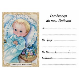 CT1436P12 - Cartão Lembrança do Meu Batismo Menino c/ 12un – 9,5x6cm