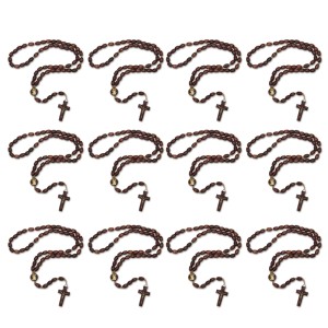 TE942420P12 - Terço Jesus Misericordioso Madeira c/ 12un. - 45cm