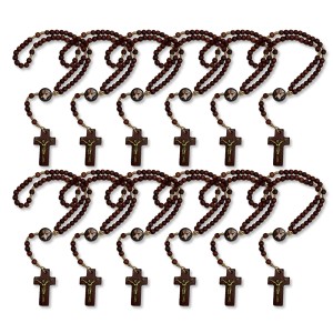 TE941020P12 - Terço Santa Rita de Cássia Madeira c/ 12un. - 24cm