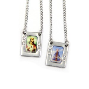 ES42005 - Escapulário N. Sra. Aparecida Aço Inox c/ strass - 61,8x1,4cm (R066)