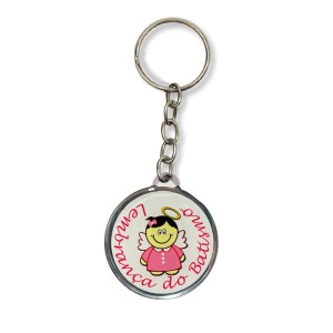 CH14103 - Chaveiro Lembrança do Batismo Menina Resinado - 9x3,5cm