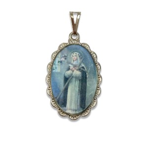 MD128086 - Medalha Santa Rosa de Lima Rendada Níquel - 4,1x2,6cm