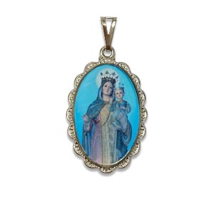 MD128198 - Medalha N. Sra. Das Mercês Rendada Níquel - 4,1x2,6cm