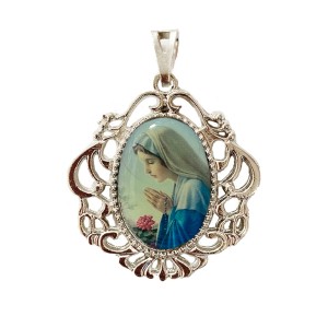 MD129039 - Medalha N. Sra. do Silêncio Camafeu Níquel - 4,5x4cm