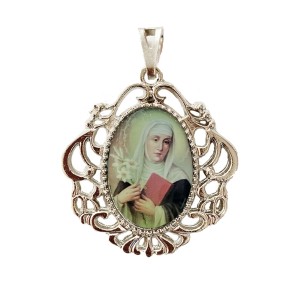 MD129053 - Medalha Santa Catarina de Siena Camafeu Níquel - 4,5x4cm