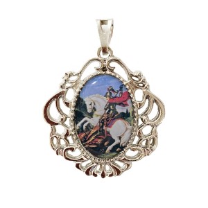 MD129434 - Medalha São Jorge Camafeu Níquel - 4,5x4cm