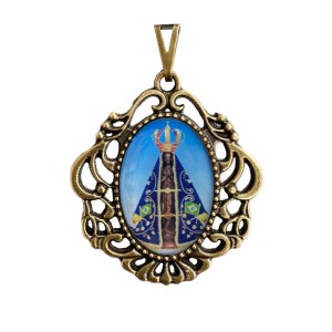 MD129202 - Medalha N. Sra. Aparecida Camafeu Ouro Velho - 4,5x4cm