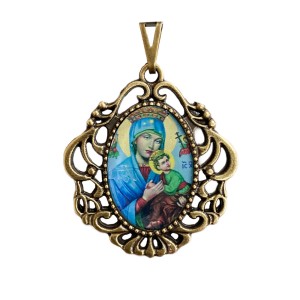 MD129232 - Medalha N. Sra. do Perpétuo Socorro Camafeu Ouro Velho - 4,5x4cm