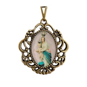 MD129242 - Medalha N. Sra. da Vitória Camafeu Ouro Velho - 4,5x4cm