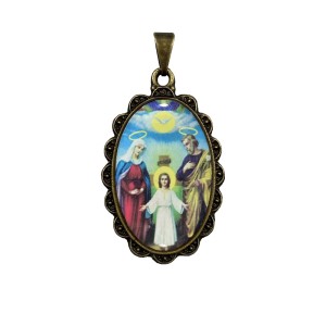 MD128905 - Medalha Sagrada Família Rendada Ouro Velho - 4,2x2,5cm