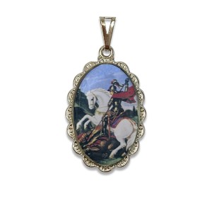 MD128443 - Medalha São Jorge Rendada Níquel - 4,2x2,5cm