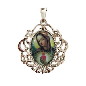 MD129001 - Medalha Chama do Amor Camafeu Níquel - 4,5x4cm