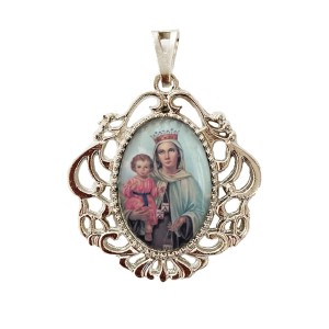 MD129030 - Medalha N. Sra. do Carmo Camafeu Níquel - 4,5x4cm