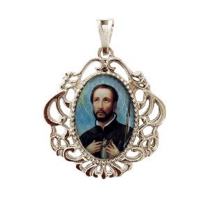 MD129428 - Medalha São Francisco Xavier Camafeu Níquel - 4,5x4cm