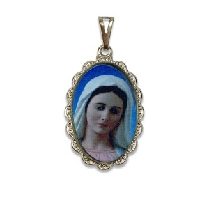 MD128050 - Medalha N. Sra. Rainha da Paz Rendada Níquel - 4,2x2,5cm