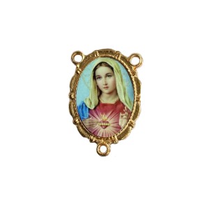 ET1953007 - Entremeio Sagrado Coração de Maria Dourado Duplo Resinado 1un. - 3,2X2,2cm