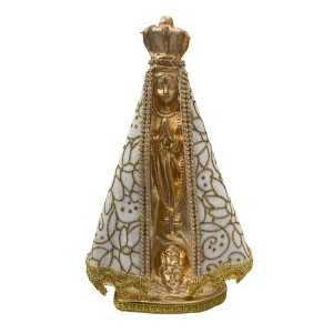 IM100425 - Imagem N. Sra. Aparecida Perolada c/ Veludo Branco e Strass - 25x17cm