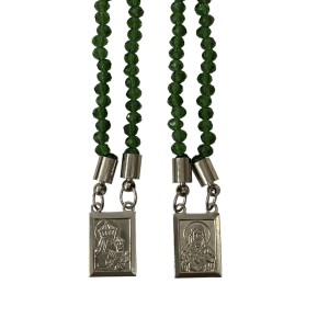 ES350218 - Escapulário N. Sra. Do Carmo e Sag. Coração de Jesus Cristal Verde - 70x1,4cm
