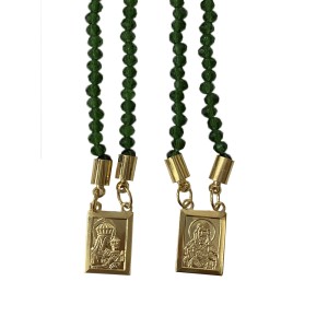 ES350318 - Escapulário N. Sra. Do Carmo e Sag. Coração de Jesus Cristal Verde - 70x1,4cm
