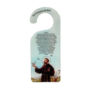 PLC199100 - Placa São Francisco de Assis para Maçaneta de Porta MDF - 18x7,3cm