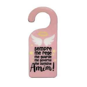 PLC199305 - Placa Anjo Rosa para Maçaneta de Porta MDF - 18x7,3cm