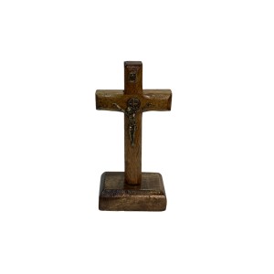 CU760021 - Crucifixo de Mesa São Bento Madeira - 9x4,5cm