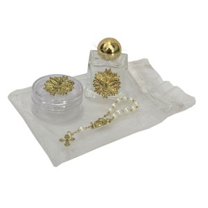 KT750301 - Kit Divino Espírito Santo c/ Caixinha, Dezena e Garrafa de Água Benta - 10ml