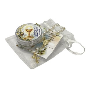 KT112050 - Kit Primeira Eucaristia c/ Caixinha de Acrílico, Cartão e Dezena