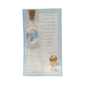 CT1461 - Cartão Lembrança c/ Garrafa Batismo Azul - 10,5x6cm