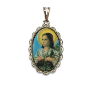 MD128073 - Medalha Santa Maria Goretti Rendada Níquel - 5x2,5cm