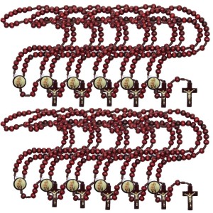 TE940026P12 - Terço N. Sra do Carmo Madeira c/ 12un - 37cm